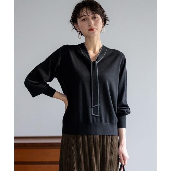 ニット セーター 「洗える」ウーステッドウール ボウタイ ニット レディース