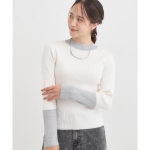ニット セーター 「洗える/S-LL」配色使いがアクセント リブハイネックインナー レディース