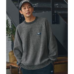 セーター ニット マルチファンクショナル 配色モールヤーン ラグランスリーブ オーバーサイズ クルーネックニット/アンチピリング・マシンウォッシャブル