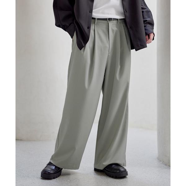 スラックス 「防シワ」2タックワイドストレートバギースラックス メンズ