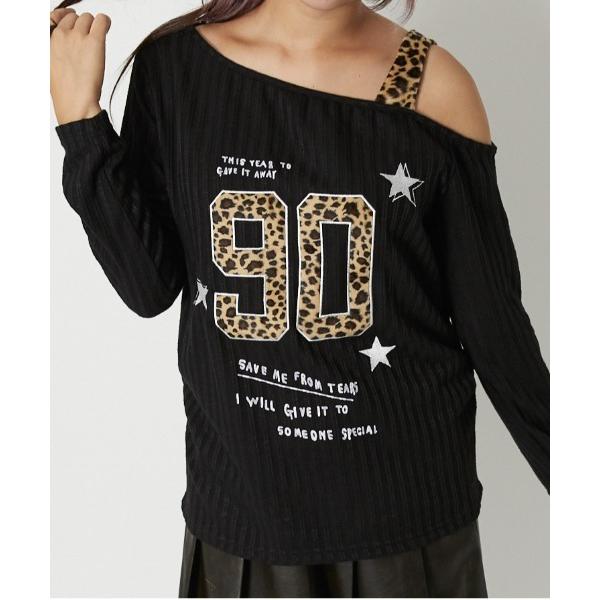 tシャツ 「ヒョウ柄ナンバリング×ワンショル風」レディース ロングスリーブ カットソー 個性派ストリ...