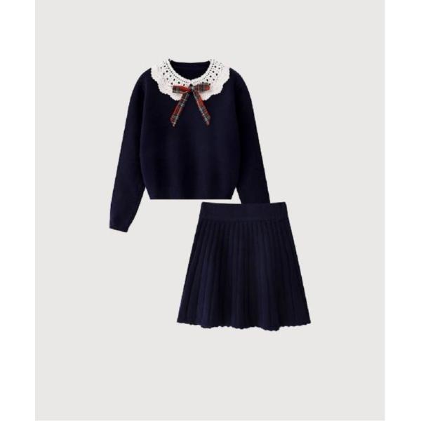 セットアップ Preppy Lace Collar Knit Set Up レディース