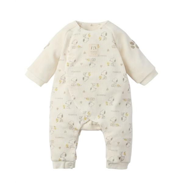 ベビー服 ロンパース 「スヌーピー」ストライプベロア　長袖カバーオール（男の子・女の子）