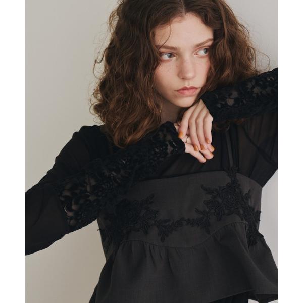 tシャツ ベロアレース切り替えシアートップス レディース