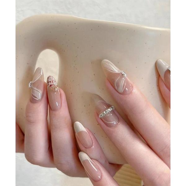 ネイルチップ ネイルシール 簡単にネイルチップ ハンドネイルチップ リボンフレンチ