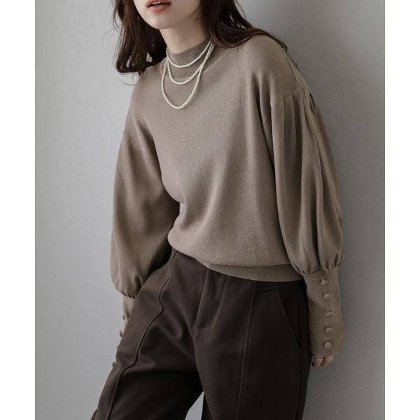 ニット セーター バルーンスリーブモックネックニット レディース