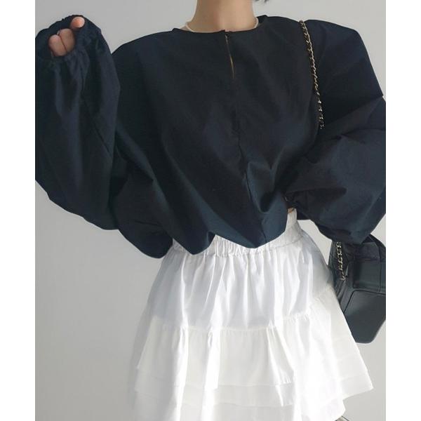 ブラウス シャツ ギャザー袖キーネックブラウス レディース