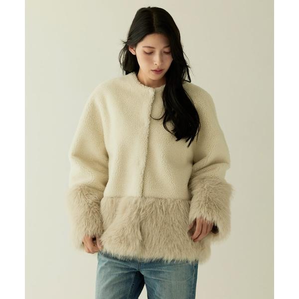 ジャケット ノーカラージャケット 「Filomo」ムートン調 フェイクファー ジャケット ノーカラー...