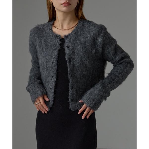 カーディガン シャギーニット　ショートカーディガン レディース