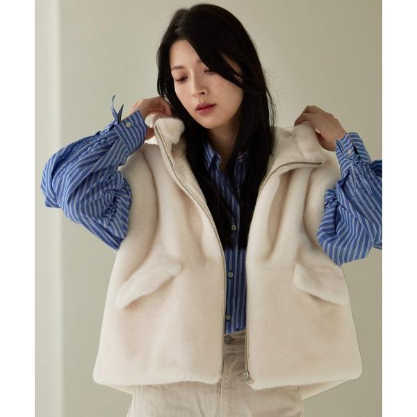 コート アウター 「Filomo」 ミンク調 フェイクファー ベスト フード付き レディース