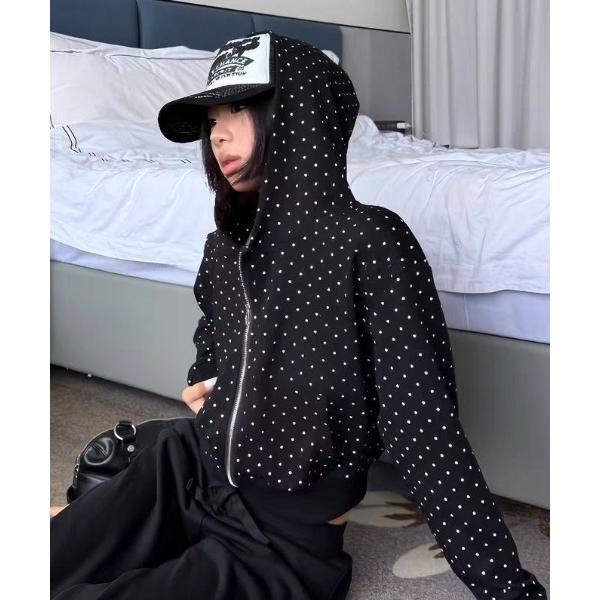 パーカー 「秋冬新作」ミニドット刺繍入りパーカー レディース