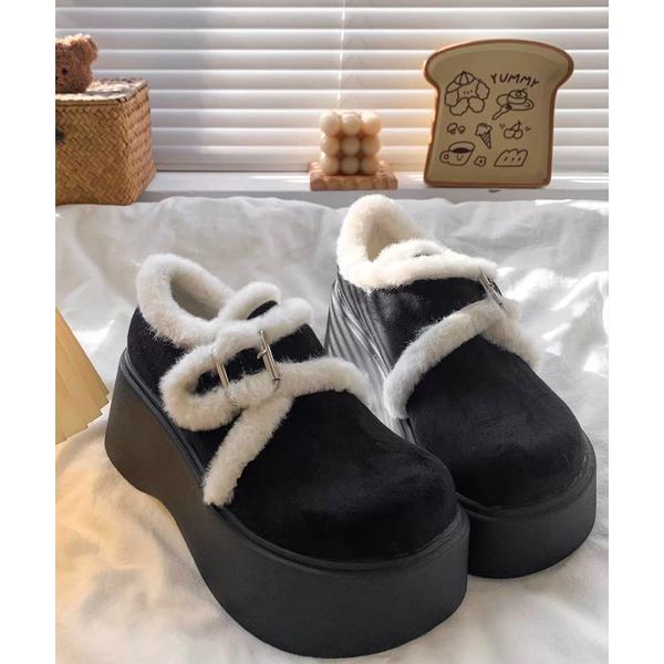 シューズ もこもこファー×厚底デザイン ガーリーに履ける冬のあったかシューズ レディース