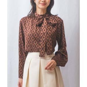 ブラウス シャツ 「NARACAMICIE」カットジャガードリボン付き長袖プルオーバー レディース