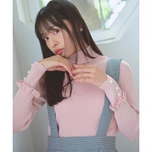 ニット セーター パールボタン リブタートル ニット レディース
