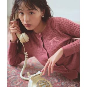 ニット セーター ケーブルリボン刺繍カーディガン レディース