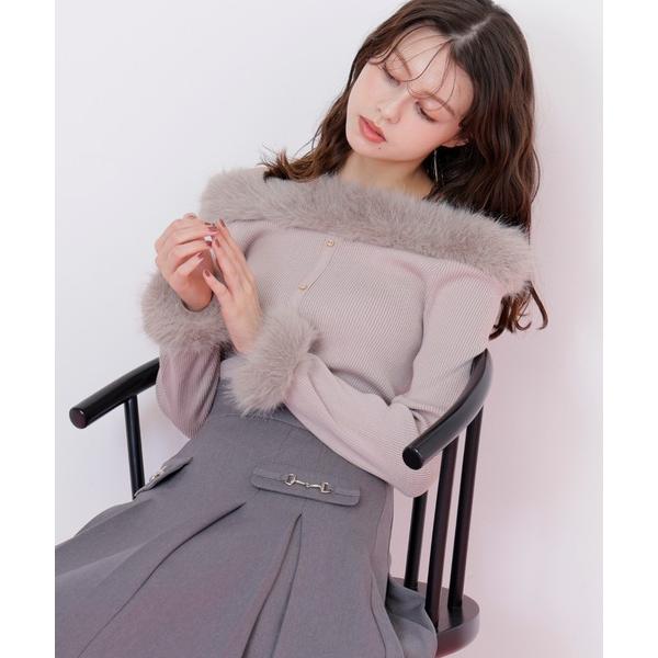 ニット セーター フェイクファートリムニット レディース