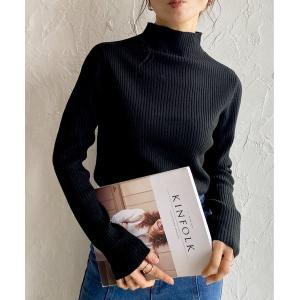 ニット セーター プチハイネックタイト長袖リブニットトップス レディース