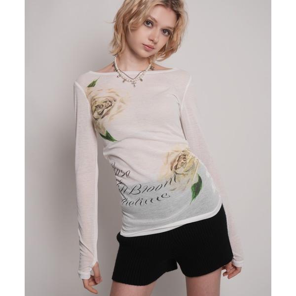 tシャツ 「 IMARI / イマリ 」 フラワー プリント ボートネック シアー ロング スリーブ...