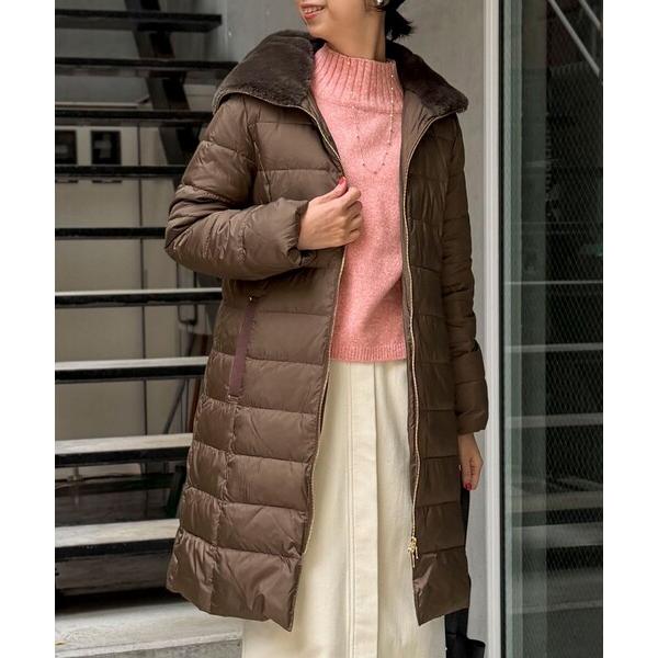 ダウンコート ダウンジャケット 「撥水」高密度タフタ×フェイクファーロングコート レディース