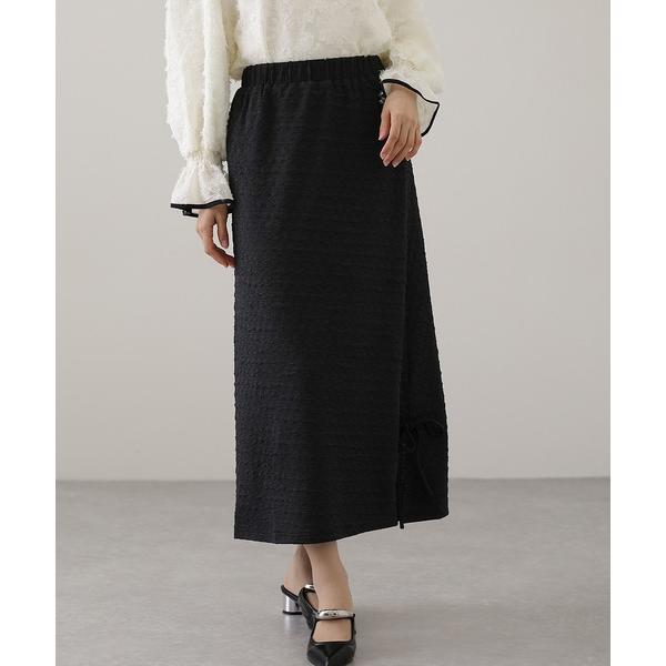 スカート ジャガード リボン スリット入り ロング スカート