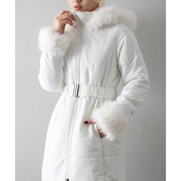 ダウンコート ダウンジャケット ベルト付き中綿フード付きコート レディース