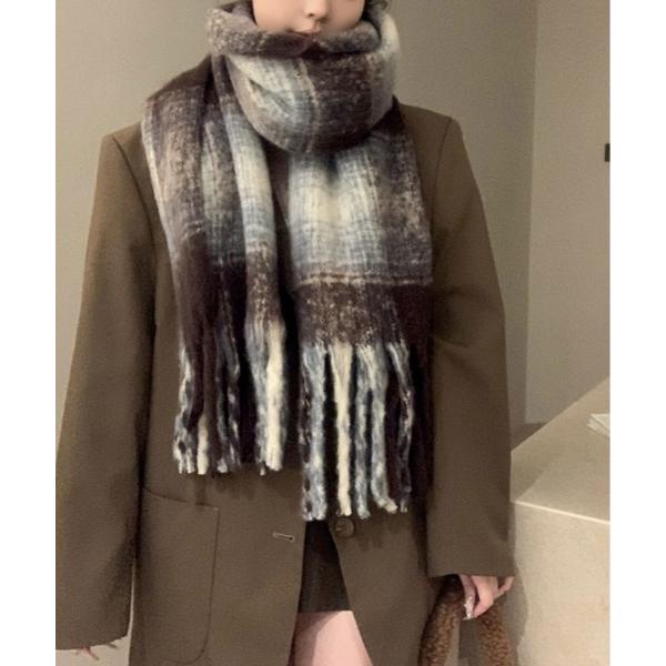 マフラー ストール チェック柄 モヘアライク マフラー レディース