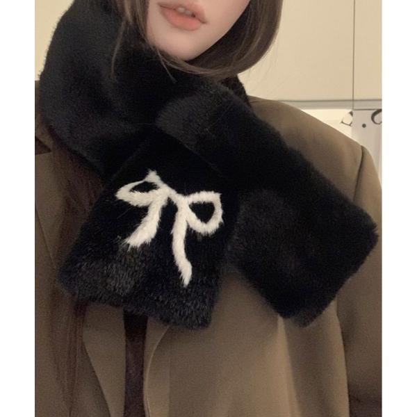 マフラー ストール リボン フェイク ファーティペット レディース