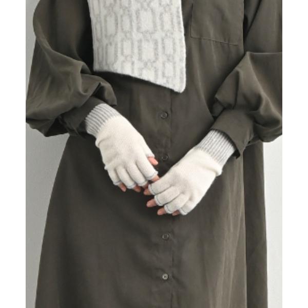 手袋 内モンゴル産アルバスカシミヤ 指だし配色グローブ｜カシミヤ100％ ニット 手袋 グローブ レ...