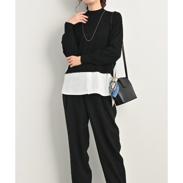 ニット セーター もっちりきれいめ レーヨン混 プレーティング天竺 布帛ドッキング ハイネックニット...