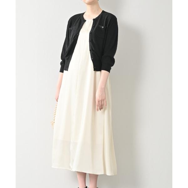 カーディガン リネンコットンシルクラウンドネックカーディガン｜フレンチリネン 鹿の子 6分袖 ショー...