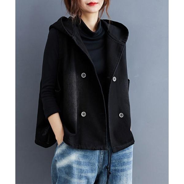 ベスト ジレ フード付きダブルボタンベスト レディース