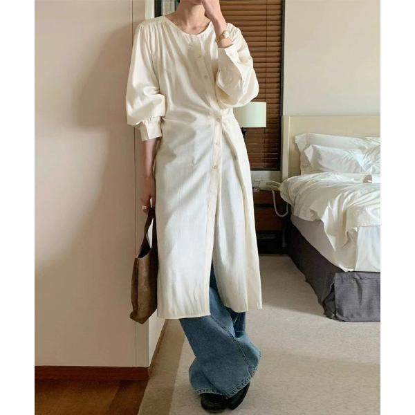 シャツワンピース バックプリーツロングシャツワンピース