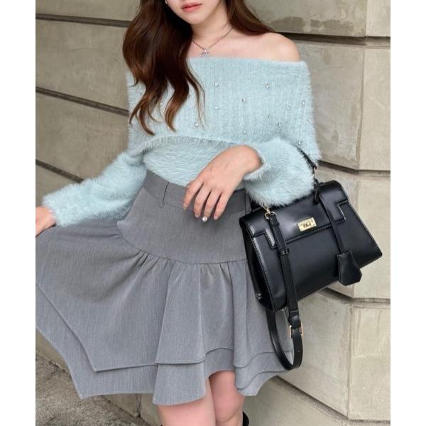 ニット セーター オフショルビジューシャギーニットトップス 秋服 冬服 レディース