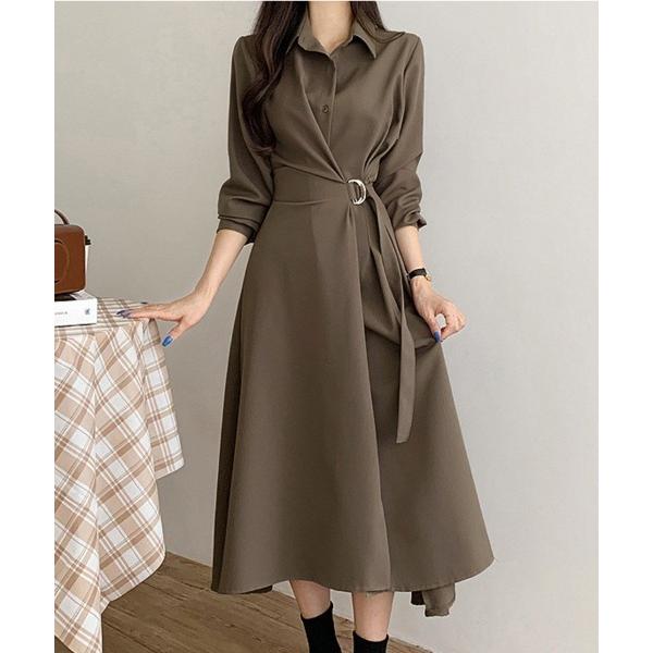 ワンピース ベルト付きAラインラップワンピース