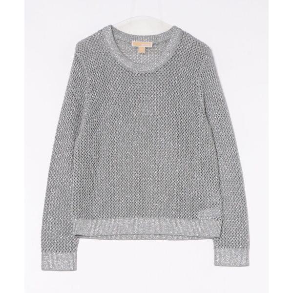 ニット セーター メタリック メッシュ クルーネック セーター レディース