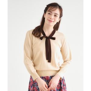 ニット セーター 「洗える／ボウタイ／クレリック」プルオーバーニット レディース
