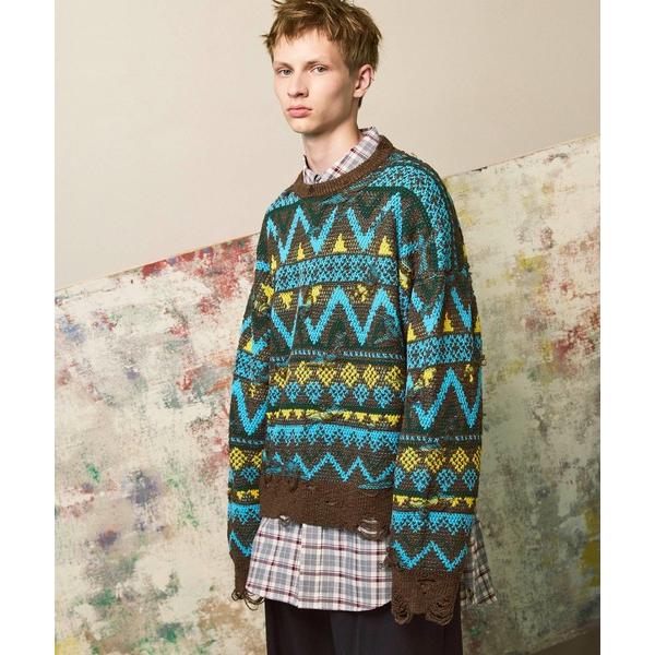 セーター ニット 「UNISEX」Nordic Damage Jacquard Prime-Over...
