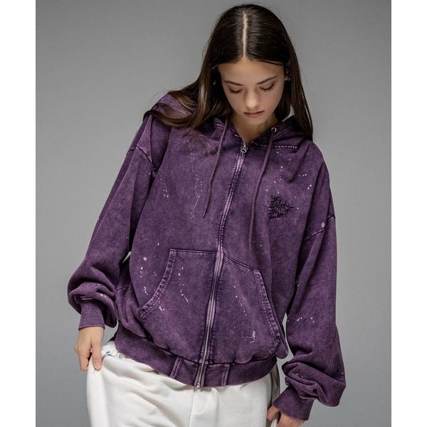 パーカー トライバルハート刺繍 フルジップパーカー グランジ加工×スプラッシュ加工 フーディ メンズ...