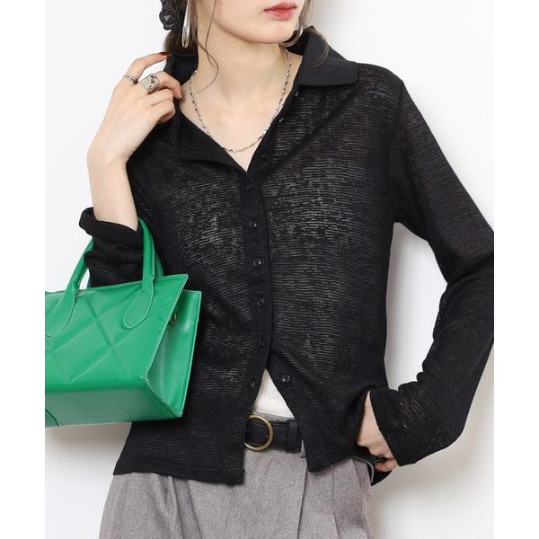 ブラウス シャツ リネン混 シアーシャツライクトップス レディース