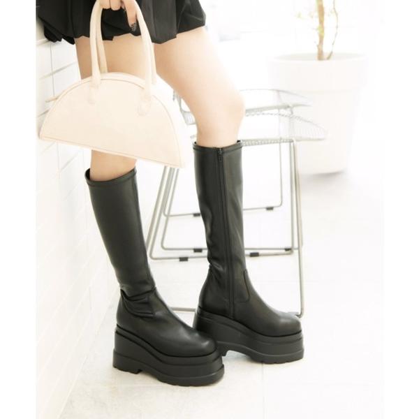 ブーツ 「R＆E」トリプルソール厚底ストレッチロングブーツ レディース