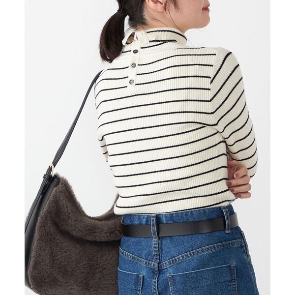 ニット セーター SHIPS Colors:「手洗い可能」ボーダー リブ タートルネック ニット レ...