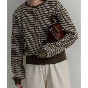 カーディガン horizontal stripe crew neck cardigan / ホリゾンタルストライプクルーネックカーディガン レディース