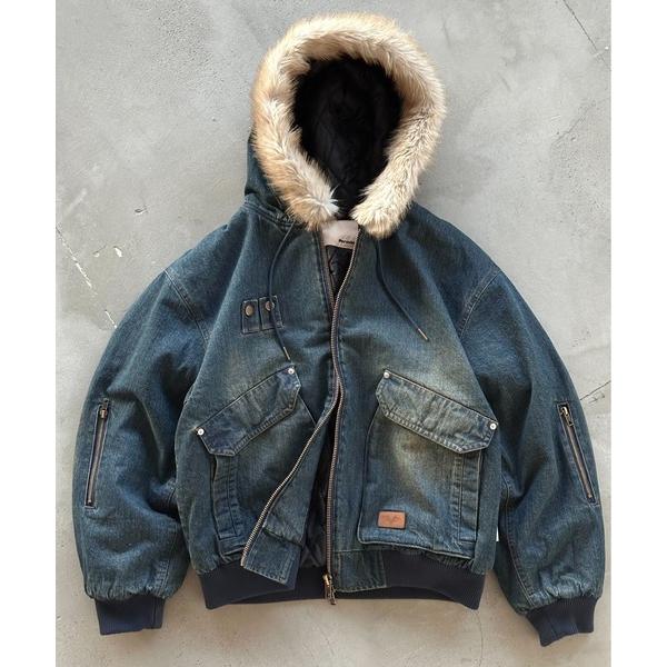 ブルゾン アウター ヴィンテージライクデニムフードファーブルゾン メンズ レディース