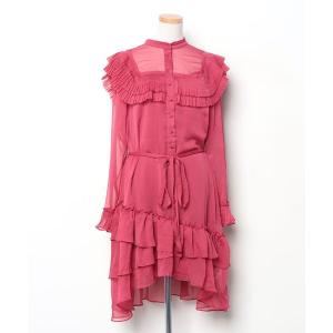 「Ted Baker」 フリル長袖ワンピース 3 レッド レディース