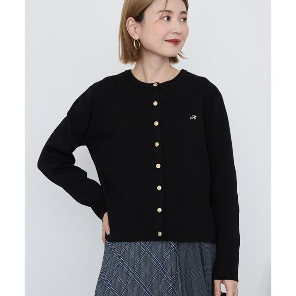 カーディガン ワンポイントロゴクルーカーディガン レディース