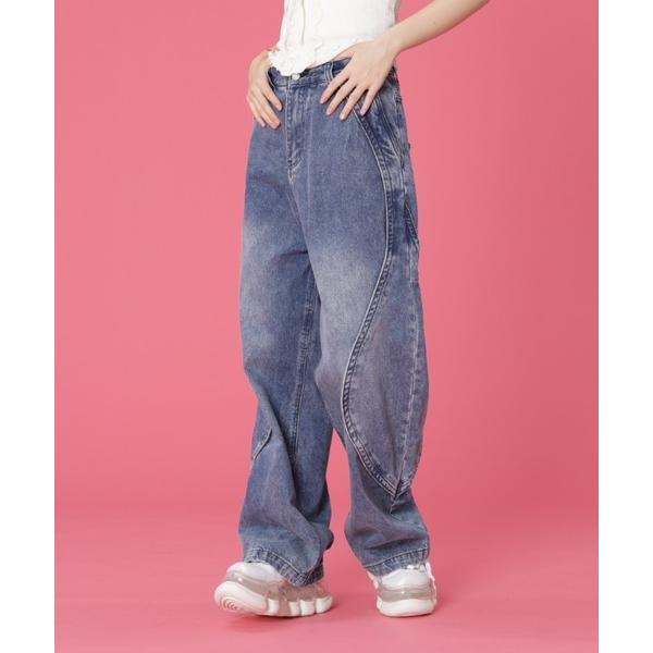 ワイドパンツ ジーンズ SIS/エスアイエス/切り替えデニムパンツ メンズ レディース