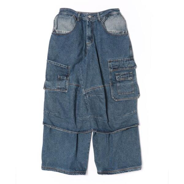 ワイドパンツ カーゴパンツ SIS/エスアイエス/アウトポケットカーゴデニム メンズ レディース