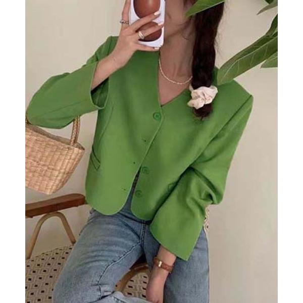 ジャケット ノーカラージャケット YUGA_YGMC V-neck cropped jacket レ...