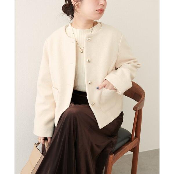 ジャケット ノーカラージャケット 「WEB限定」ハート釦ほっこり素材コートジャケット レディース