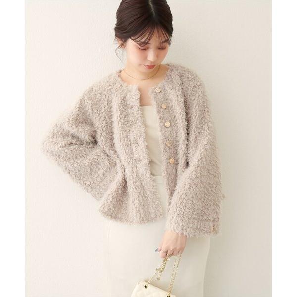 ジャケット ノーカラージャケット ペプラムボアカーディガン レディース